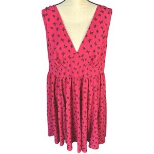 TORRID Hot Pink Butterfly Print Dress Size 16 Fitted Bust Flare Skirt V-Neck